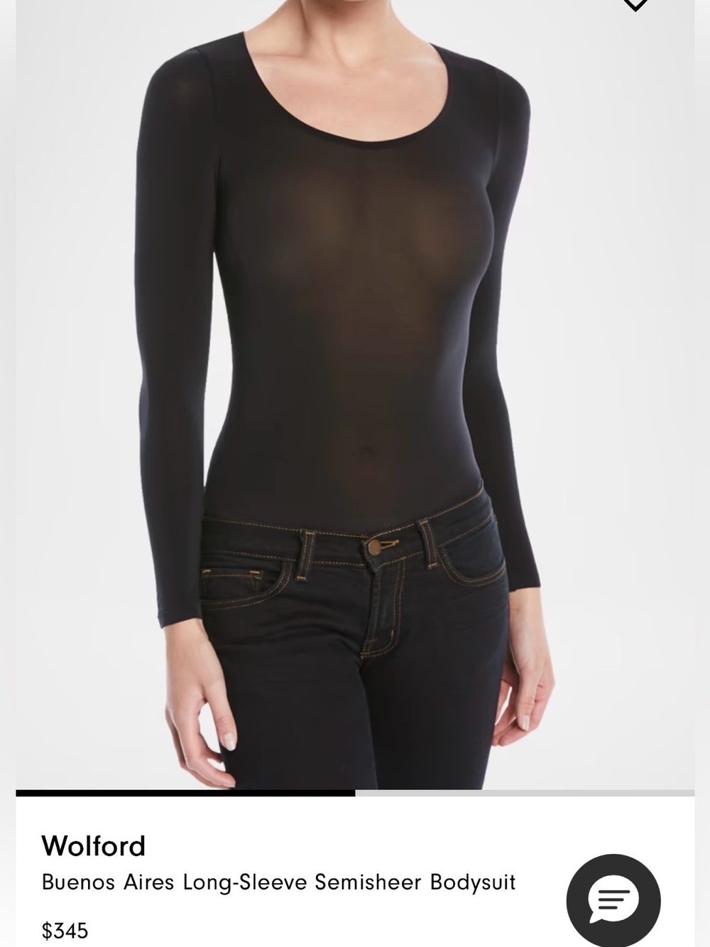 Wolford Black Long-Sleeve Semisheer Scoop-Neck Bodysuit